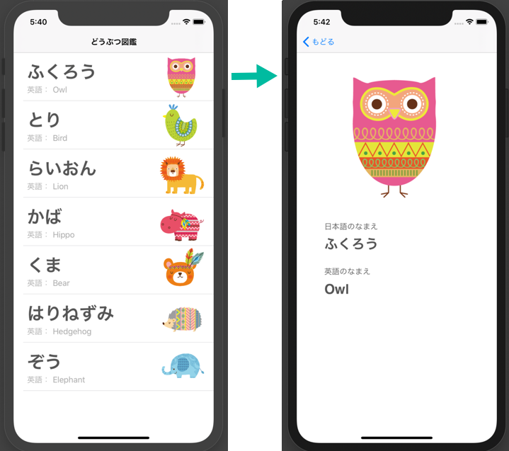 Table View からの画面遷移1