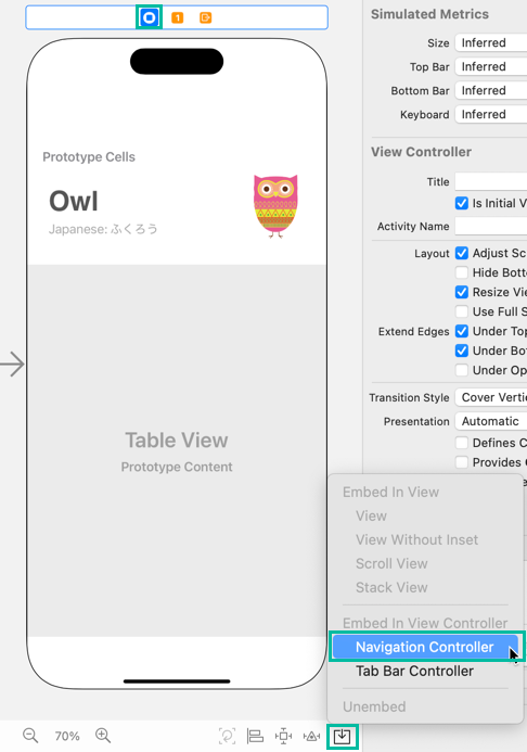 Embed in Navigation Controller