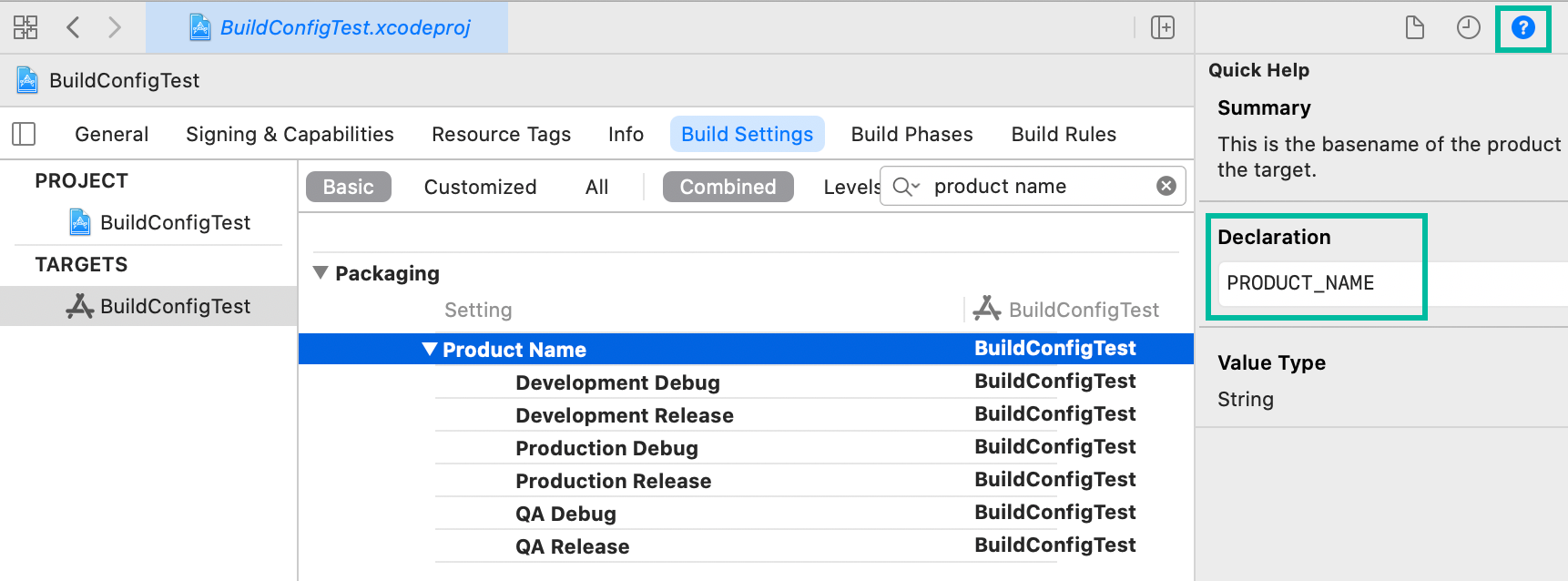 Check keys in Quick Help Inspector