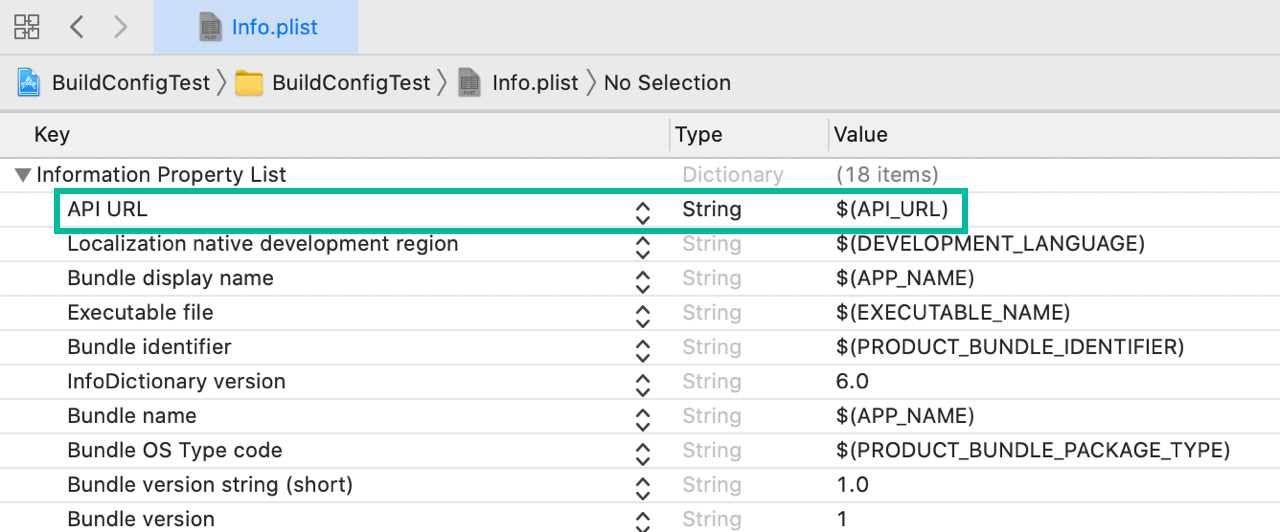 Add API URL to Info.plist - Step 2