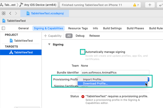 How to set the Provisioning Profile in Xcode 2