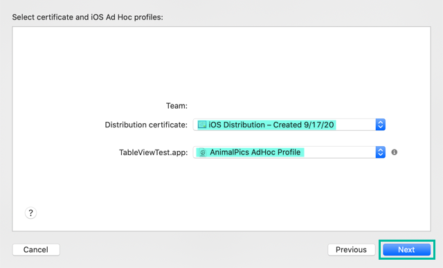 Generate an .ipa file for Ad Hoc distribution in Xcode 11