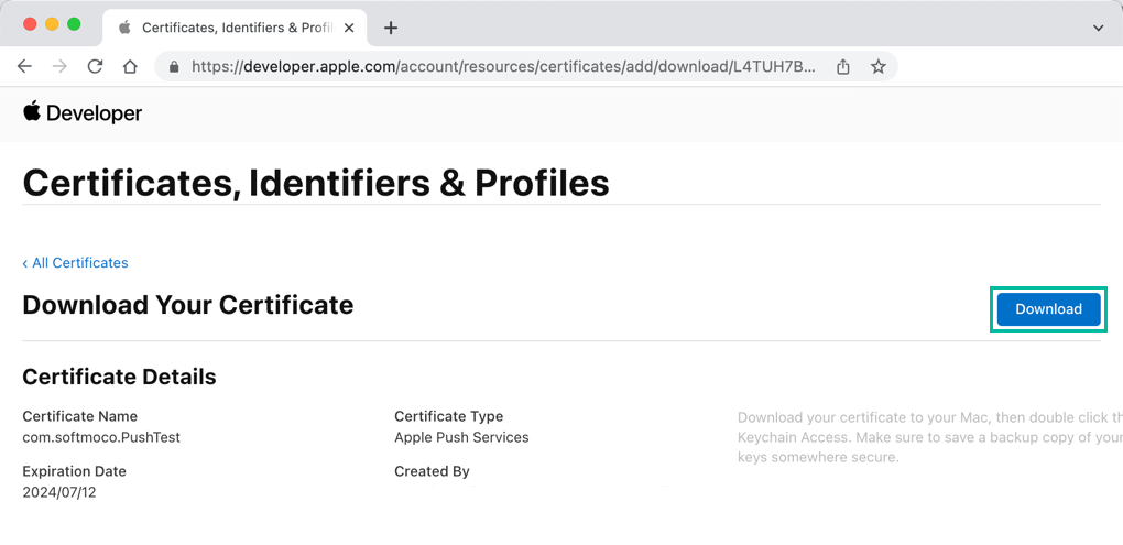 Generate an Apple Push Notification service Certificate 10