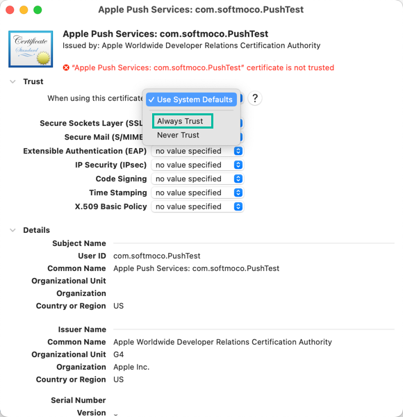 Generate an Apple Push Notification service Certificate 13